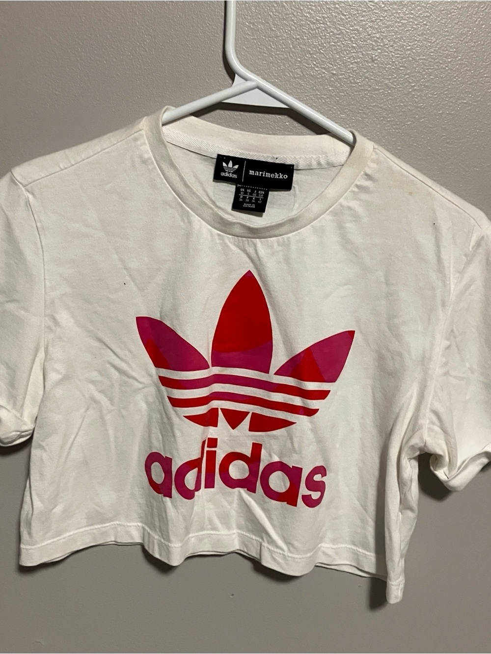 adidas marimekko White Crop Top with Pink and Red Trefoil Logo